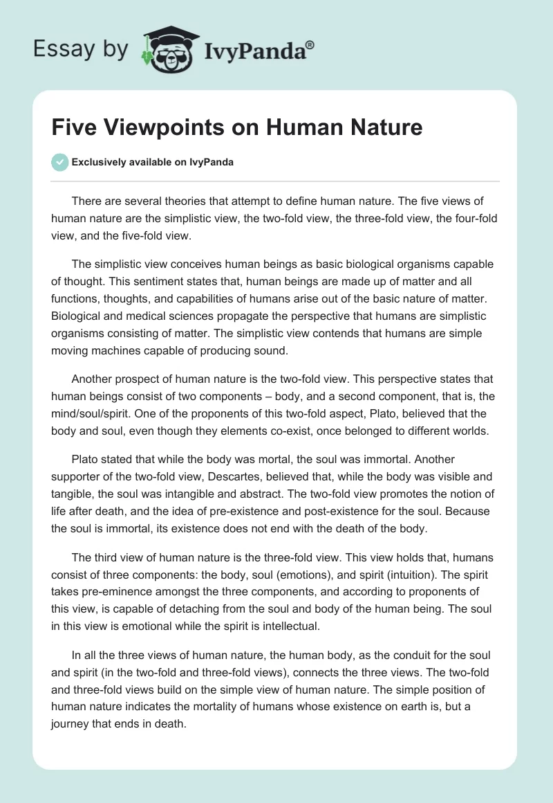 Five Viewpoints on Human Nature. Page 1