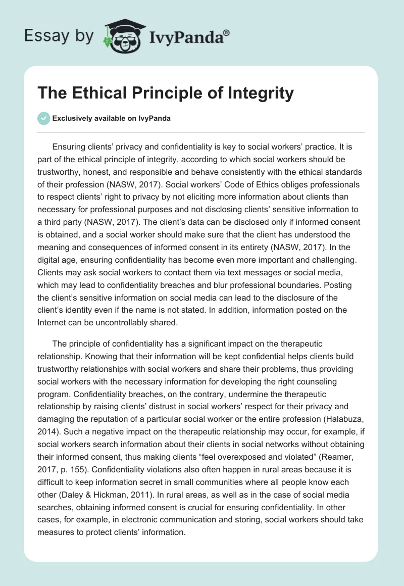 The Ethical Principle of Integrity. Page 1