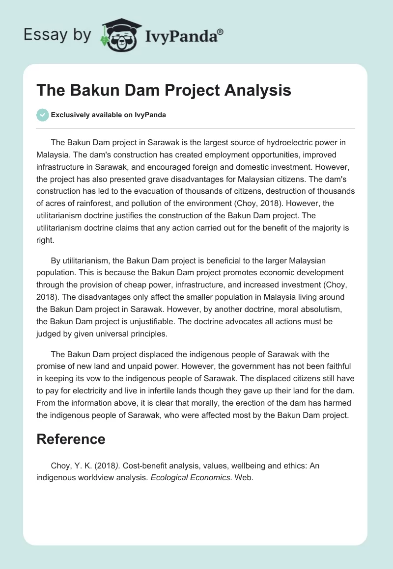 The Bakun Dam Project Analysis. Page 1