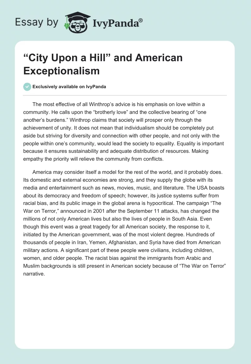 “City Upon a Hill” and American Exceptionalism. Page 1
