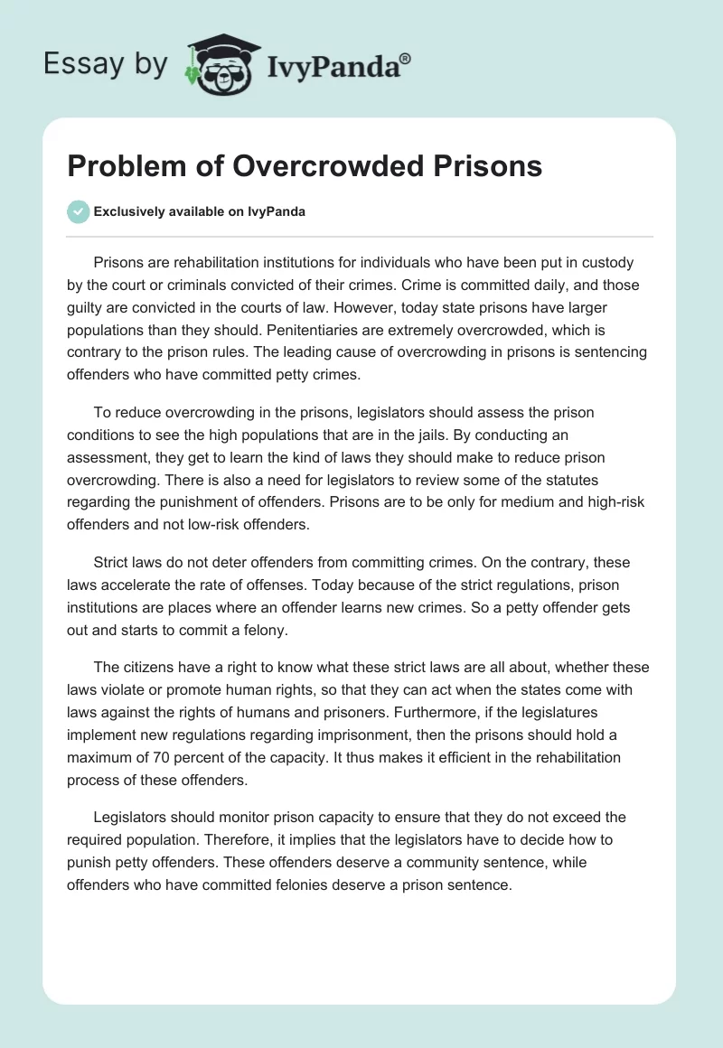 Problem of Overcrowded Prisons. Page 1