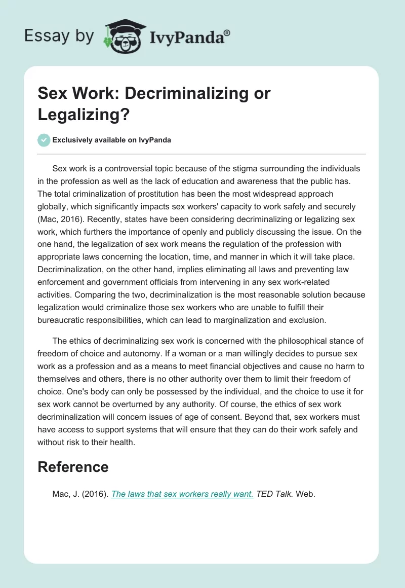 Sex Work: Decriminalizing or Legalizing?. Page 1