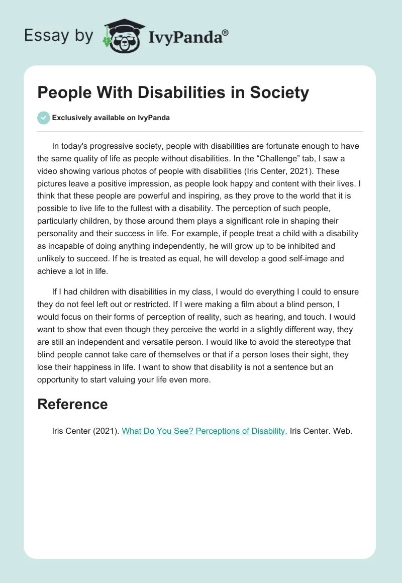 People With Disabilities in Society. Page 1