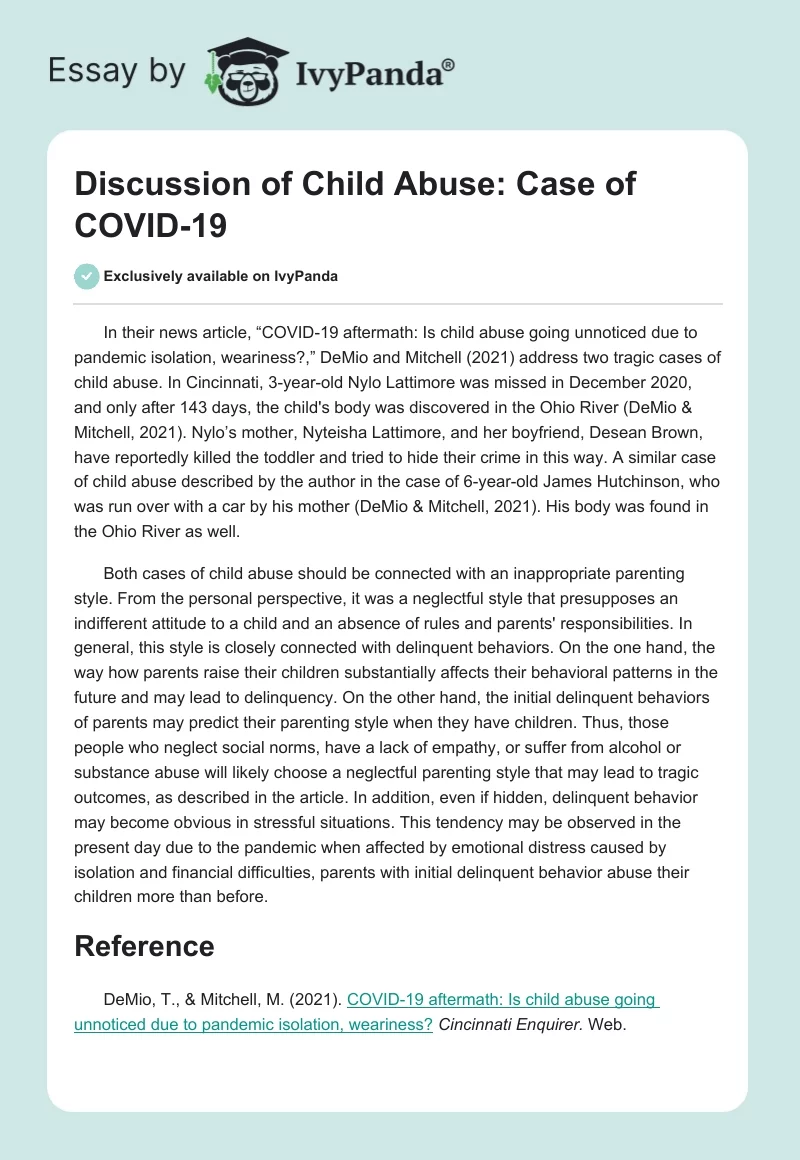 Discussion of Child Abuse: Case of COVID-19. Page 1