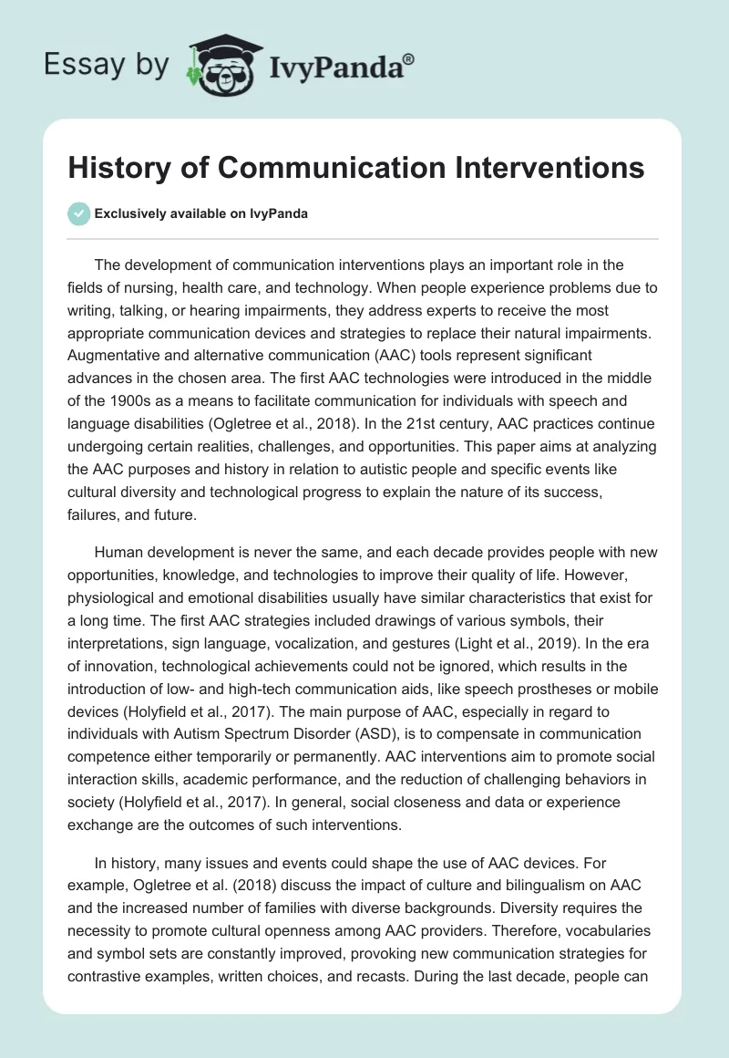 History of Communication Interventions. Page 1