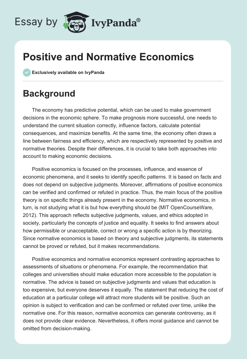 Positive and Normative Economics. Page 1
