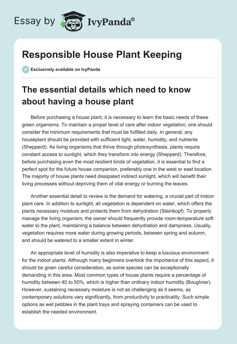 Responsible House Plant Keeping. Page 1