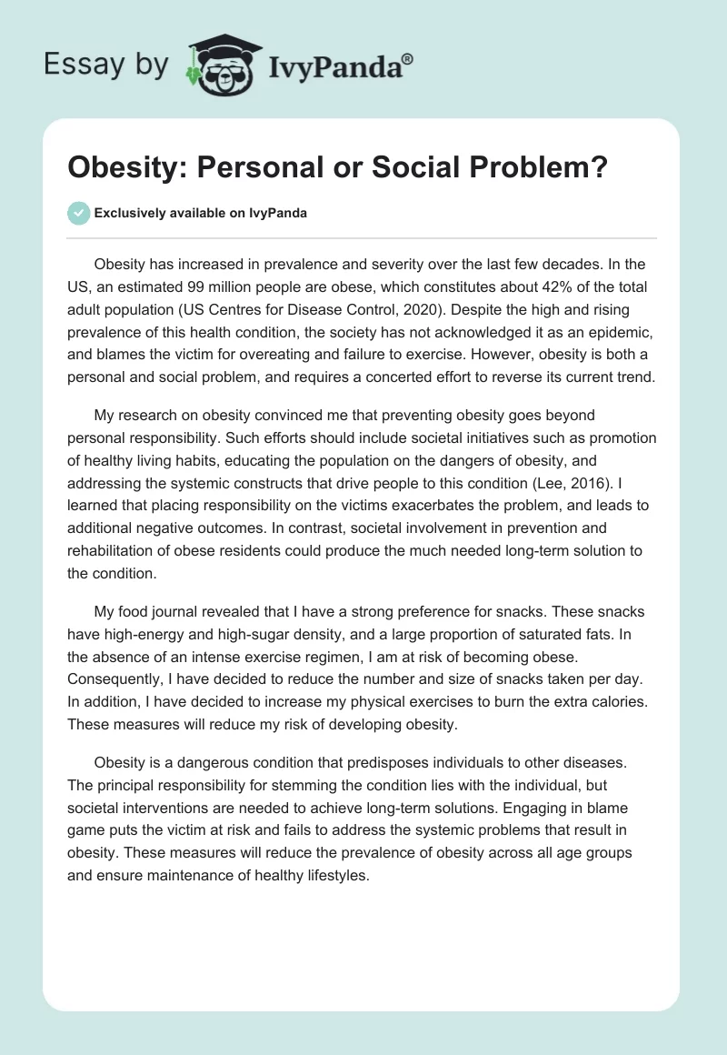 Obesity: Personal or Social Problem?. Page 1