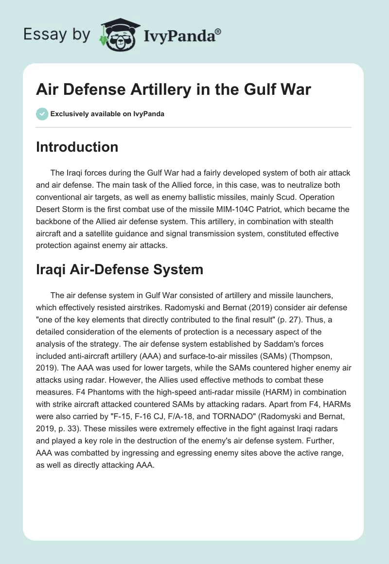Air Defense Artillery in the Gulf War. Page 1