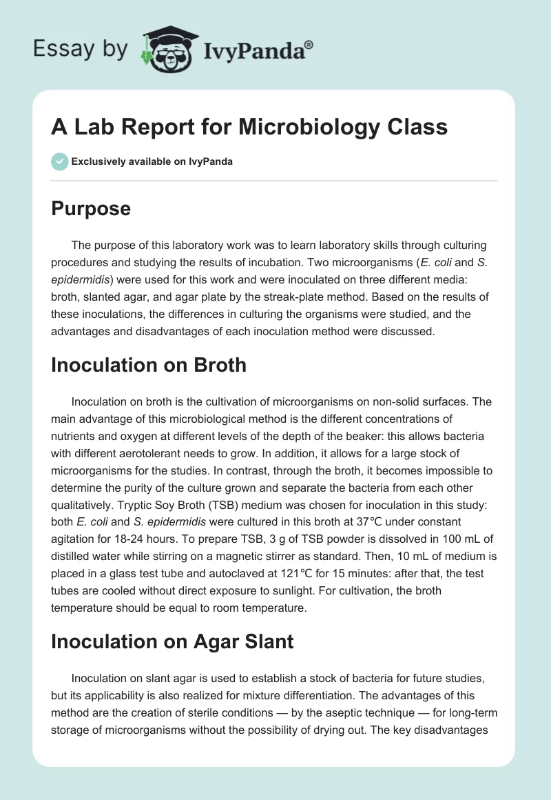 A Lab Report for Microbiology Class. Page 1