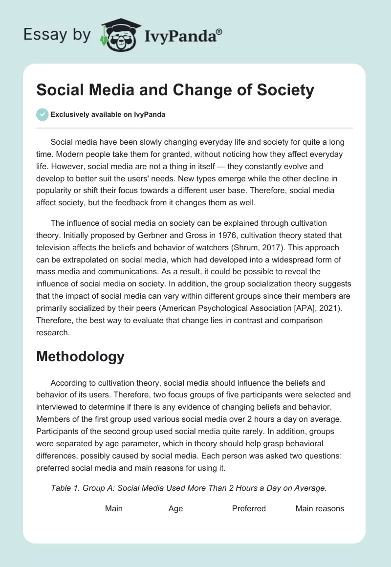Social Media and Change of Society. Page 1
