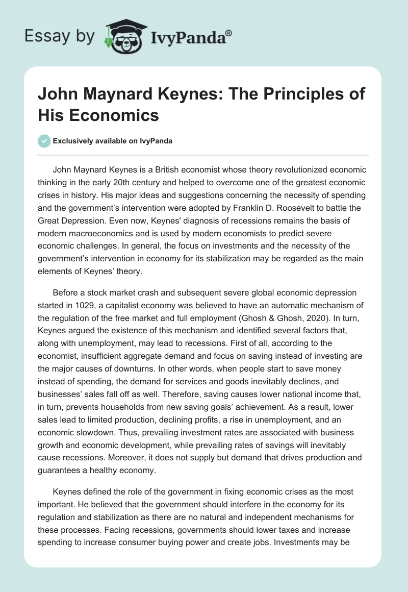 John Maynard Keynes: The Principles of His Economics. Page 1