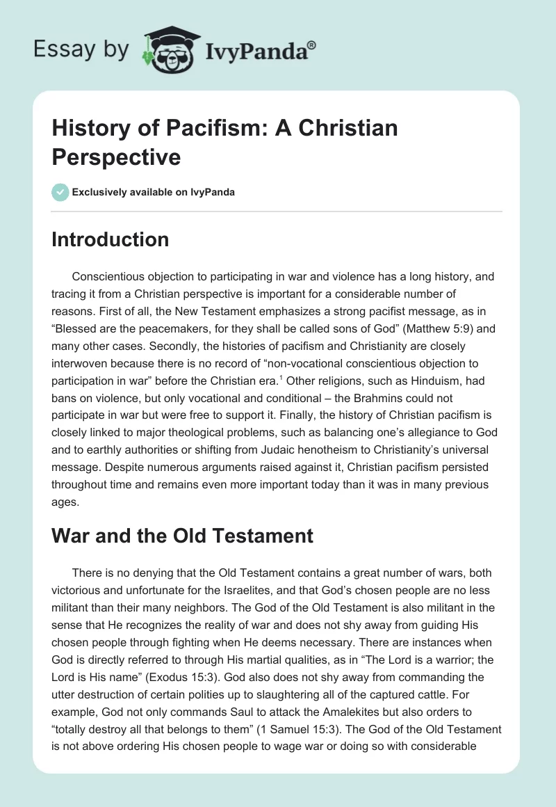 History of Pacifism: A Christian Perspective. Page 1