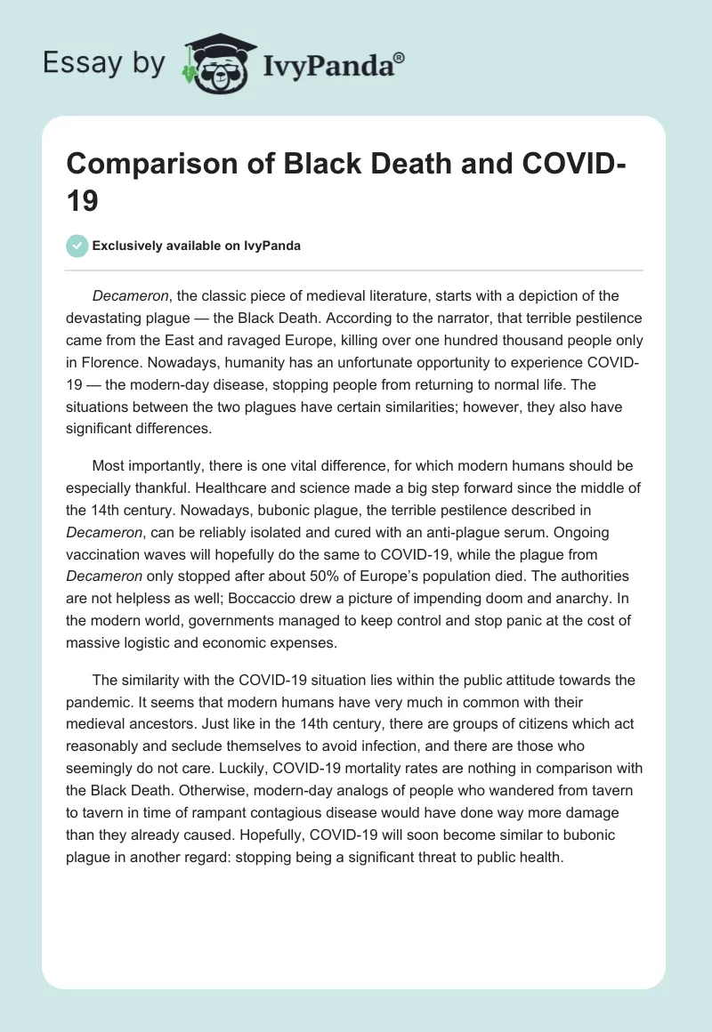 Comparison of Black Death and COVID-19. Page 1