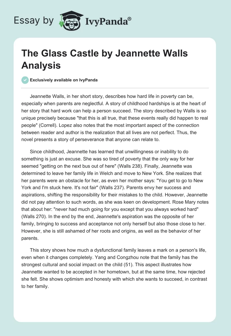 "The Glass Castle" by Jeannette Walls Analysis. Page 1