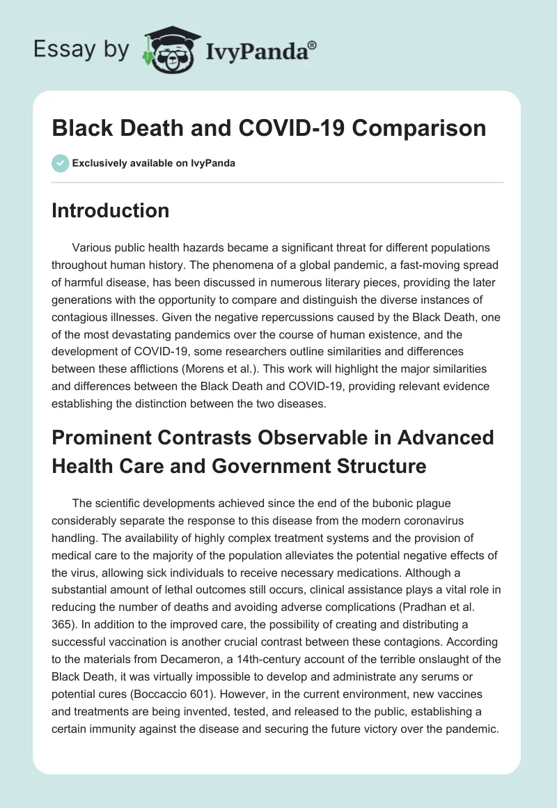 Black Death and COVID-19 Comparison. Page 1