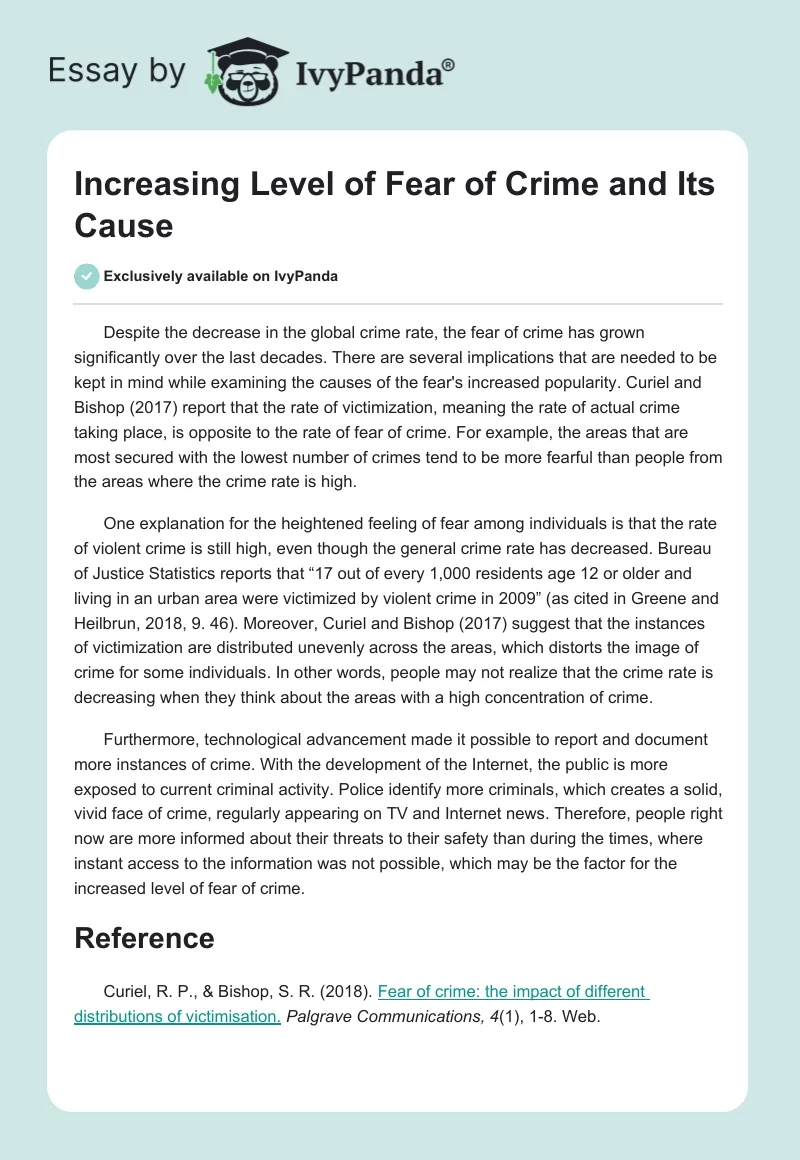 Increasing Level of Fear of Crime and Its Cause. Page 1