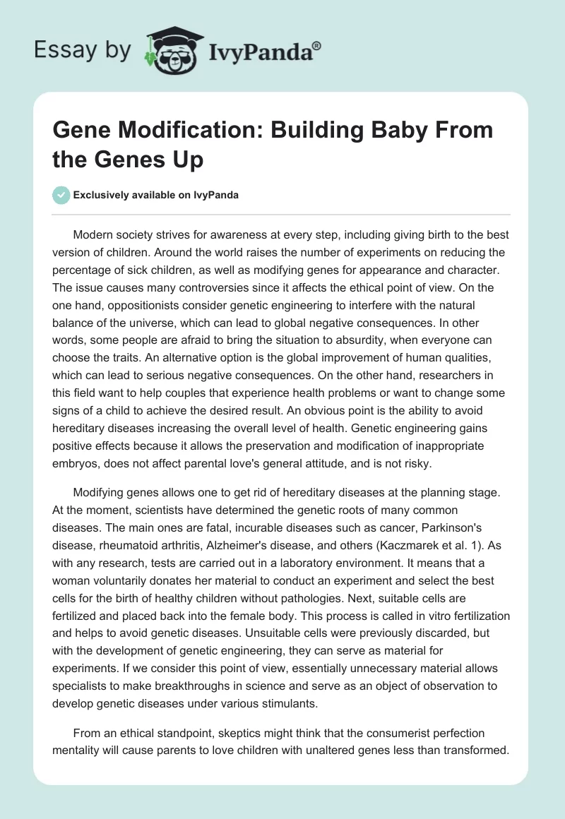Gene Modification: Building Baby From the Genes Up. Page 1