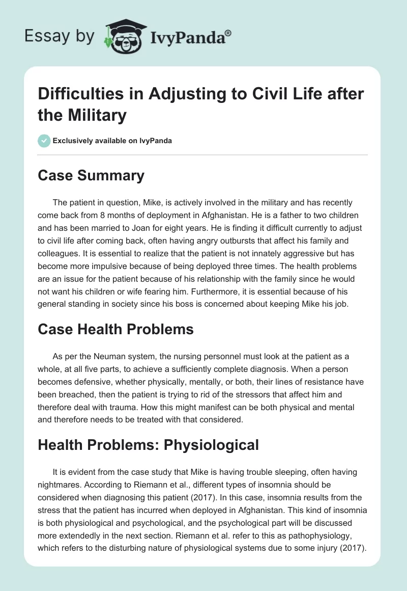 Difficulties in Adjusting to Civil Life After the Military. Page 1
