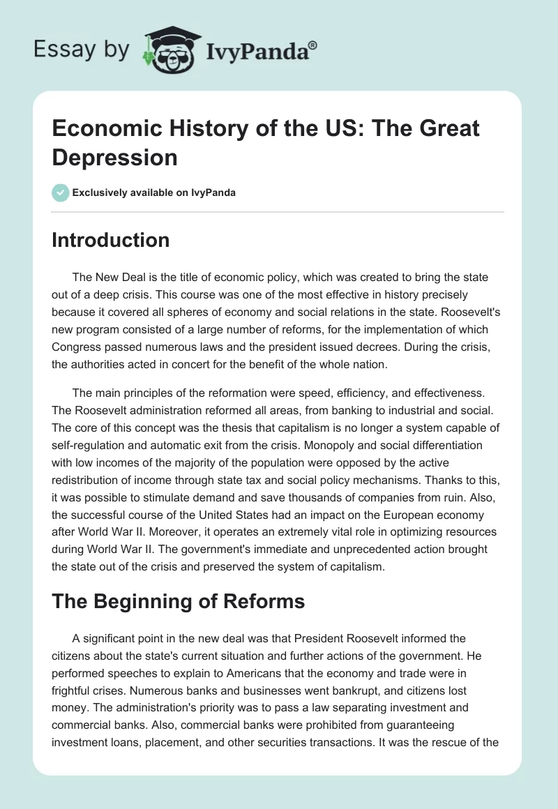 Economic History of the US: The Great Depression. Page 1