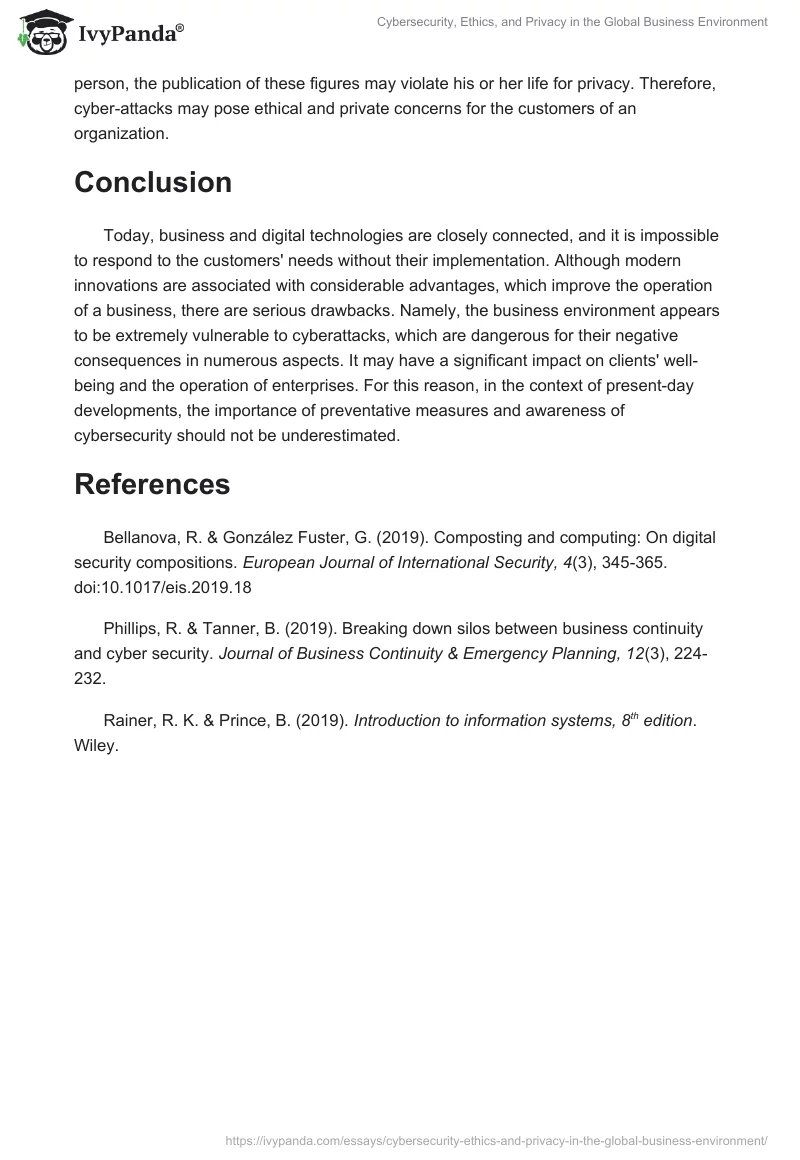 Cybersecurity, Ethics, and Privacy in the Global Business Environment. Page 3