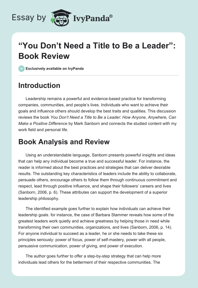 “You Don’t Need a Title to Be a Leader”: Book Review. Page 1