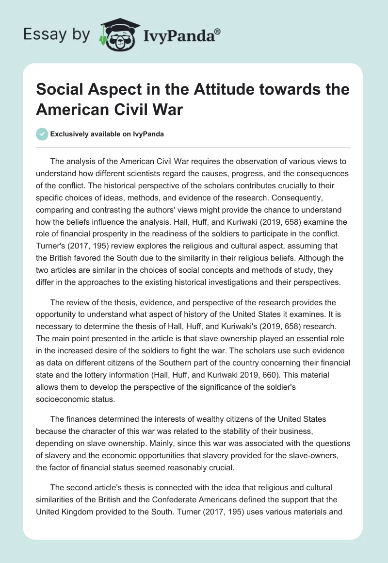 Social Aspect in the Attitude Towards the American Civil War. Page 1