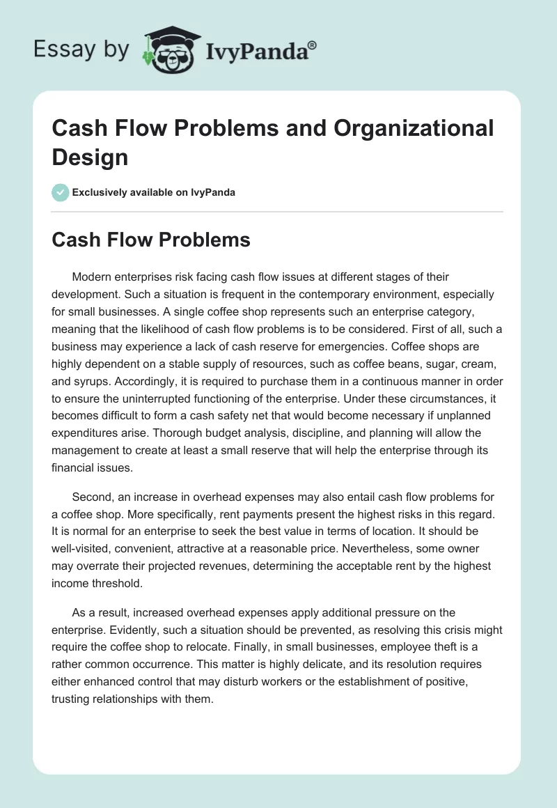 Cash Flow Problems and Organizational Design. Page 1