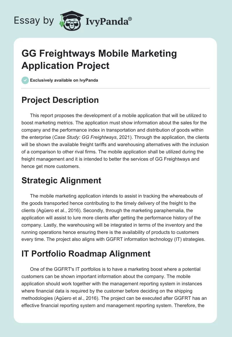 GG Freightways Mobile Marketing Application Project. Page 1