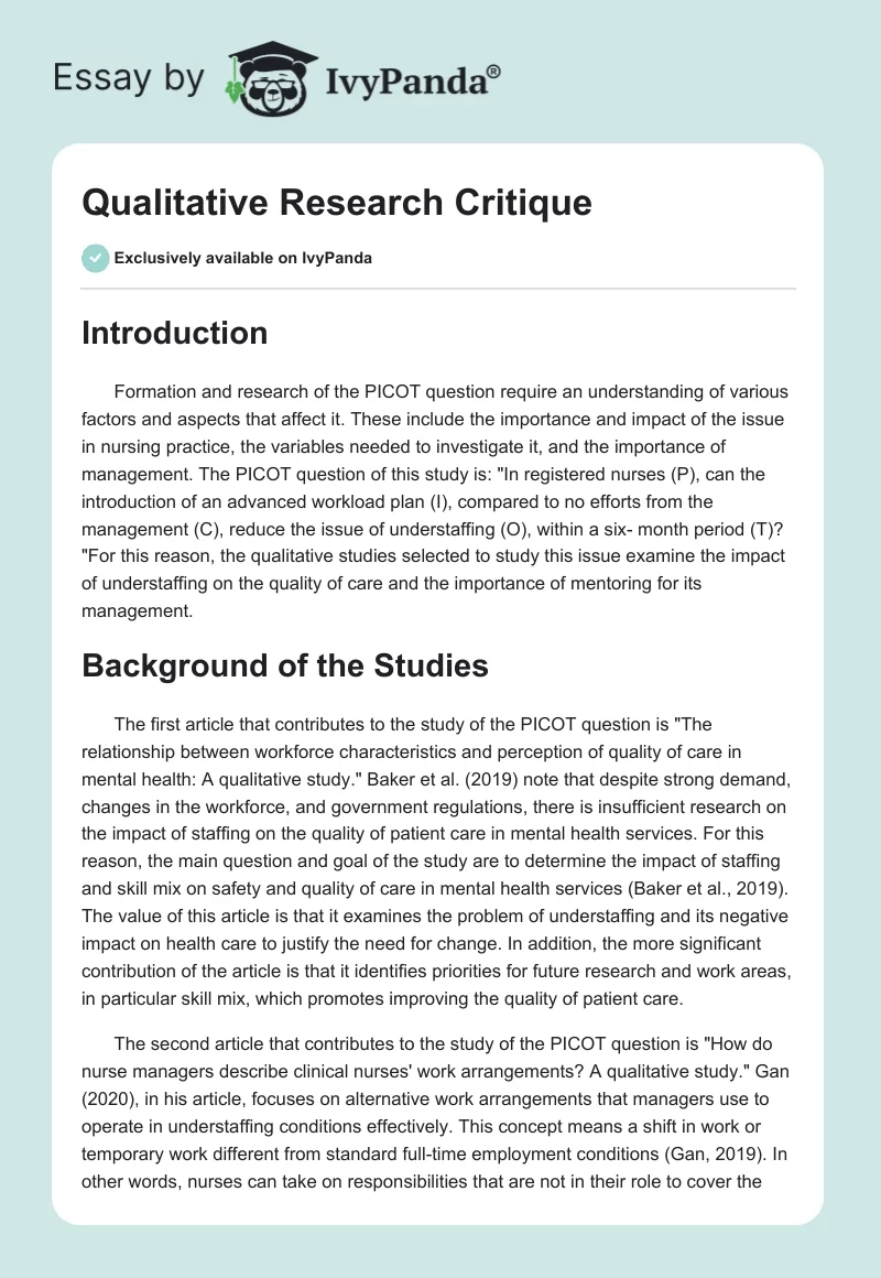 Qualitative Research Critique. Page 1