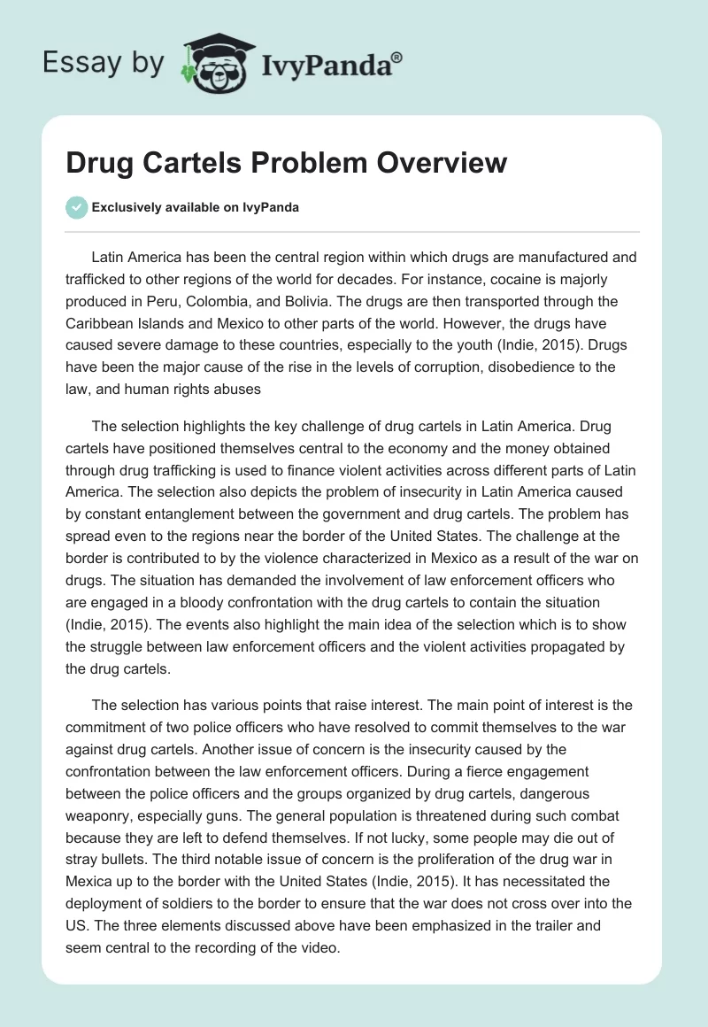 Drug Cartels Problem Overview. Page 1
