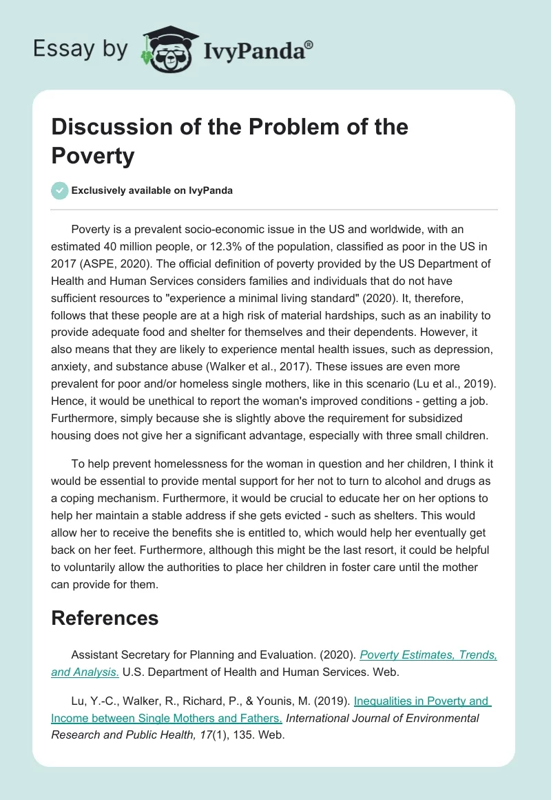 Discussion of the Problem of the Poverty. Page 1