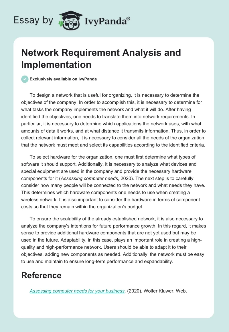 Network Requirement Analysis and Implementation. Page 1