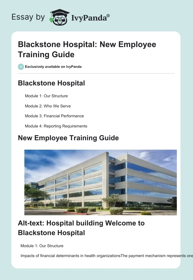Blackstone Hospital: New Employee Training Guide. Page 1