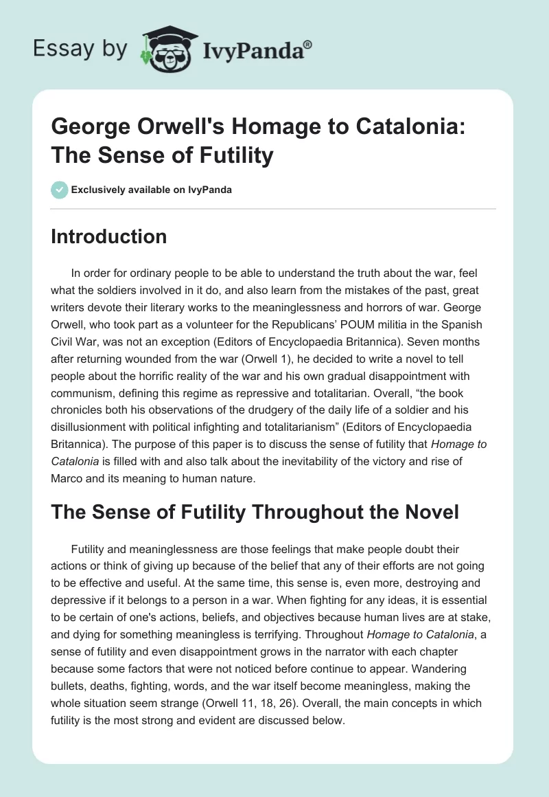George Orwell's "Homage to Catalonia": The Sense of Futility. Page 1