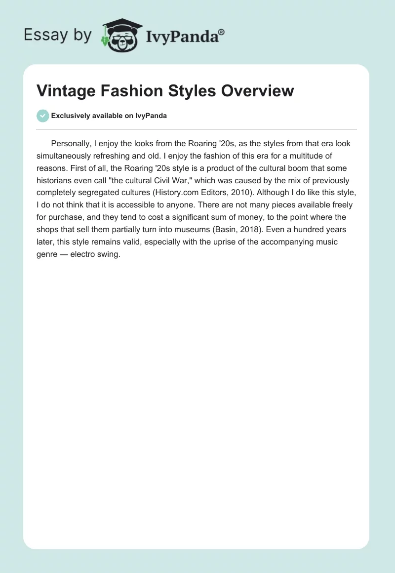 Vintage Fashion Styles Overview. Page 1