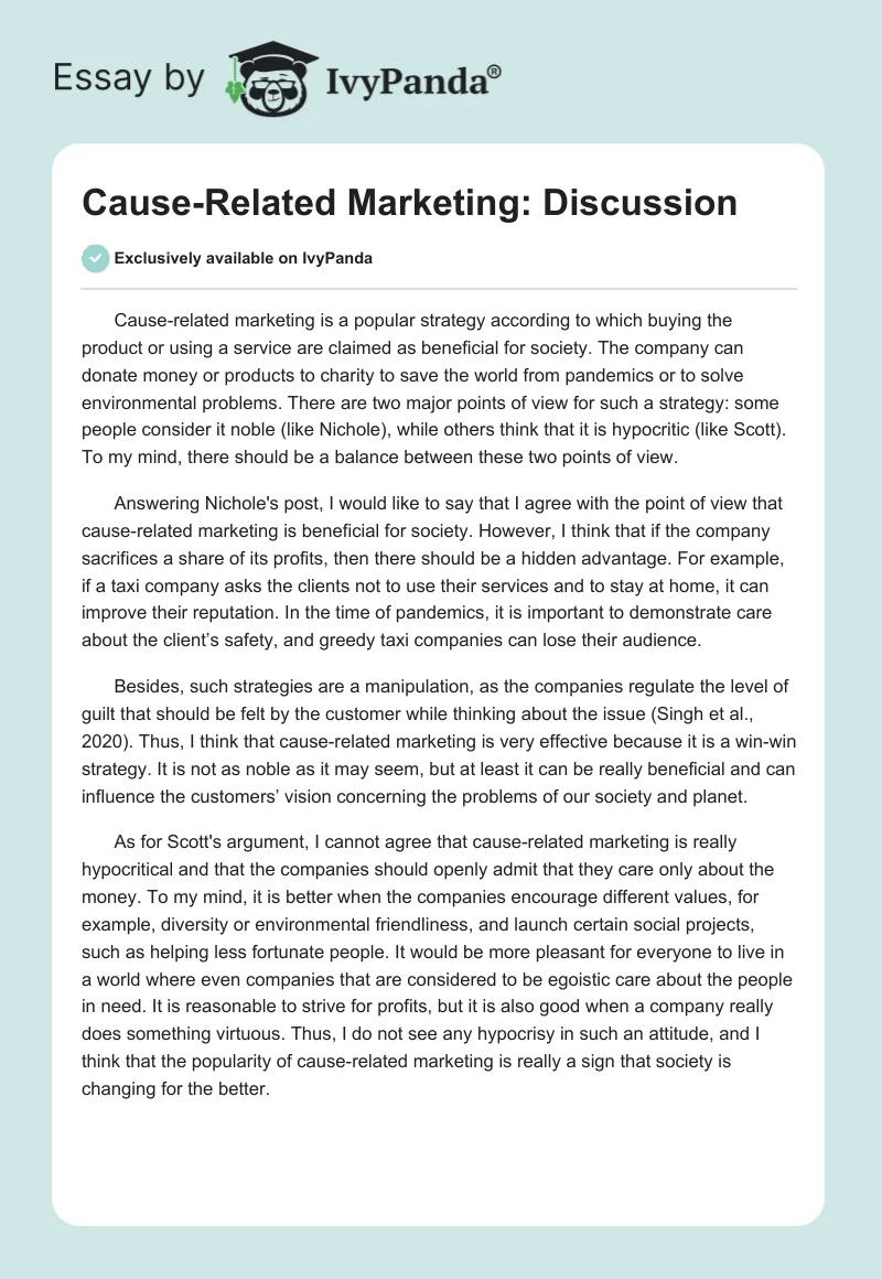 Cause-Related Marketing: Discussion. Page 1