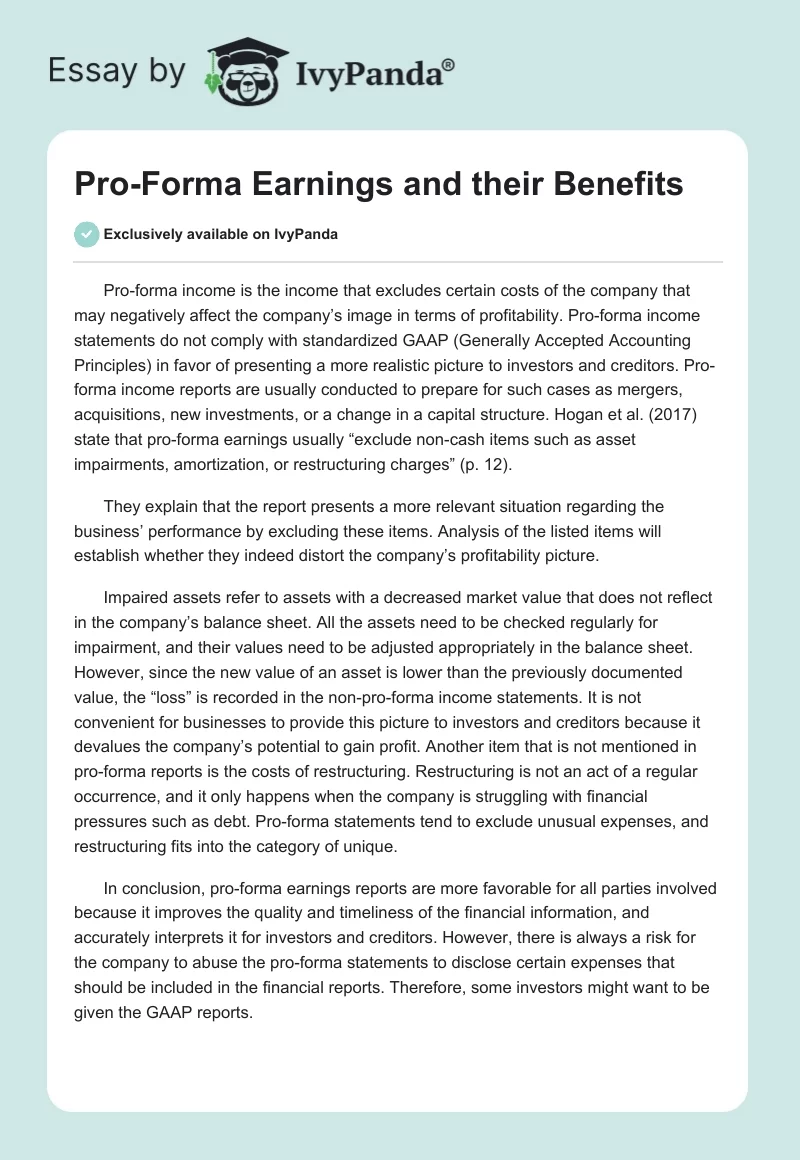 Pro-Forma Earnings and their Benefits. Page 1