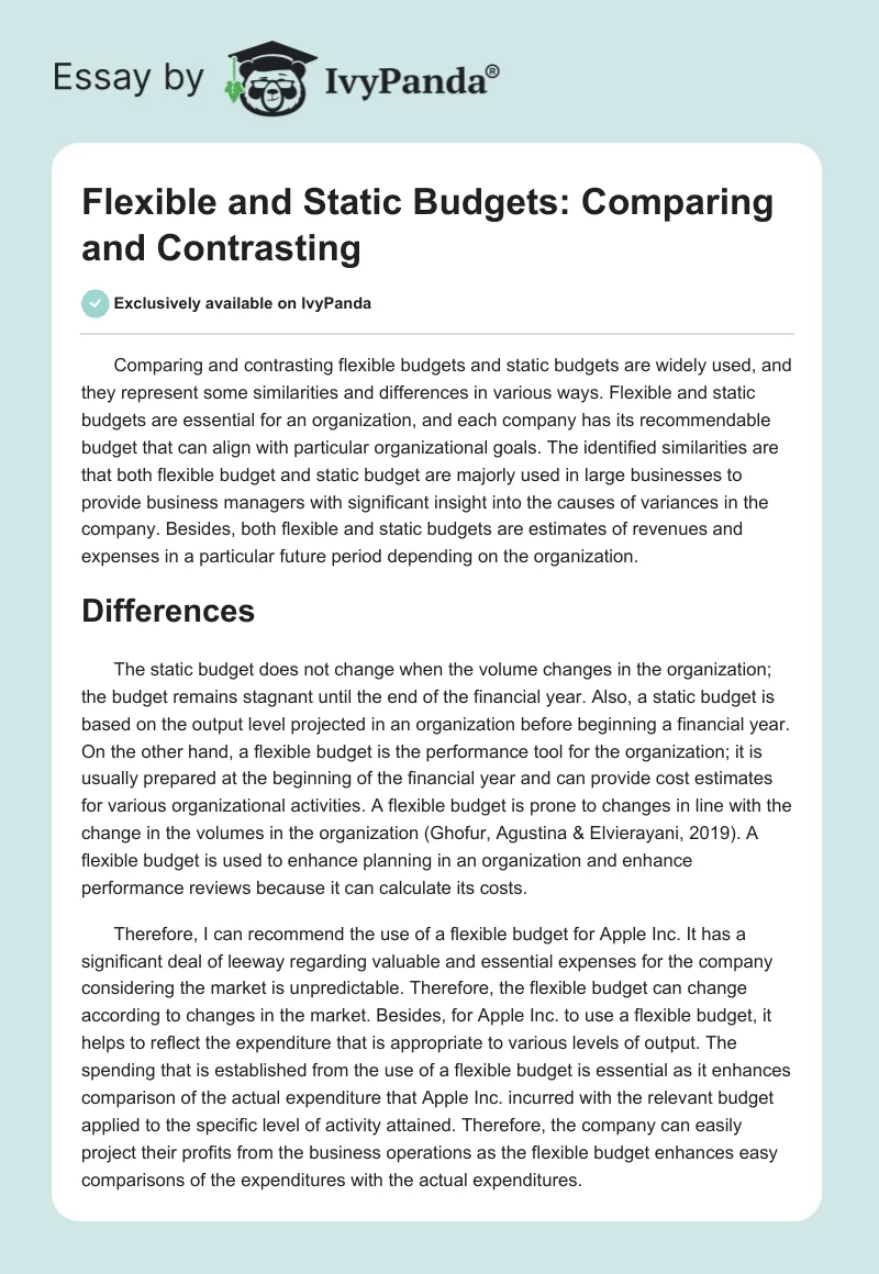 Flexible and Static Budgets: Comparing and Contrasting. Page 1