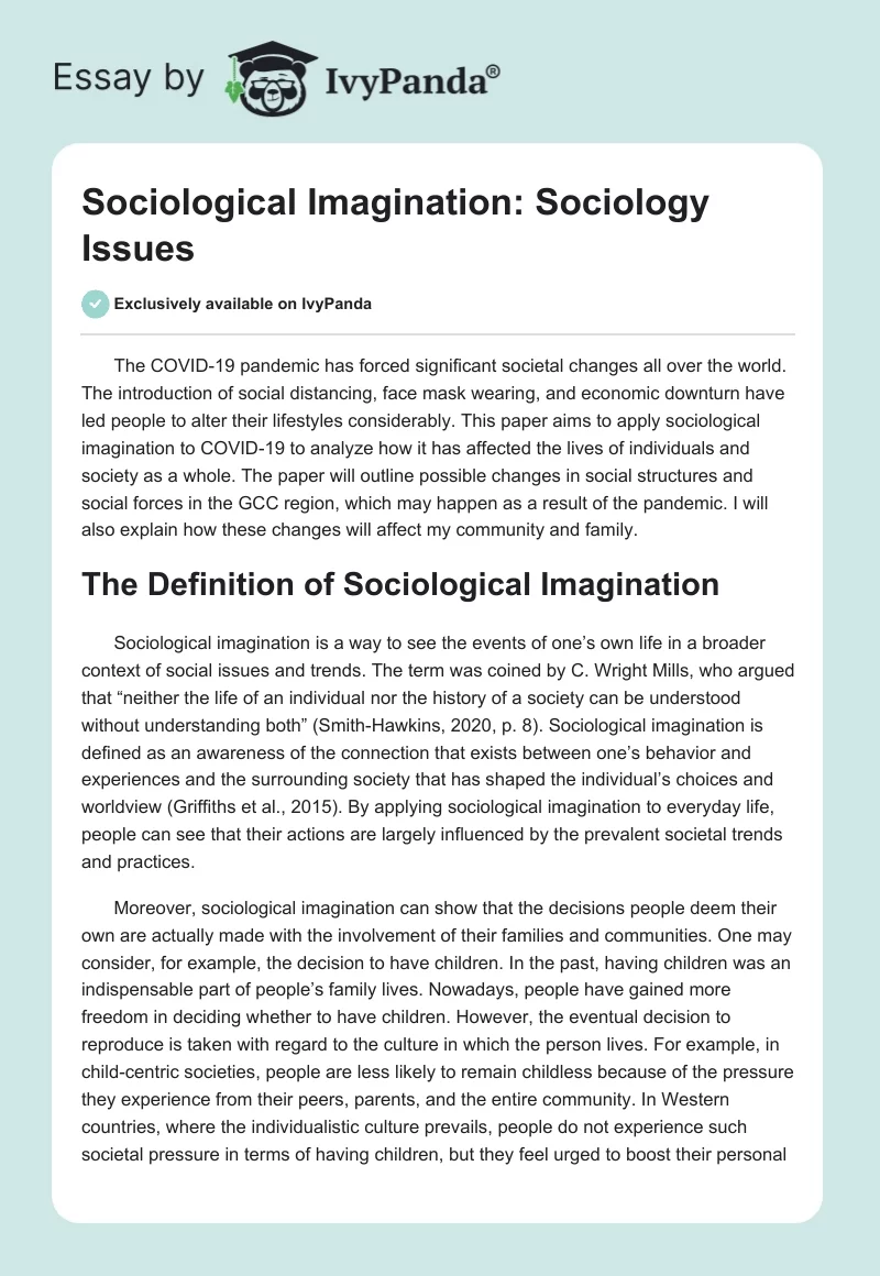 Sociological Imagination: Sociology Issues. Page 1