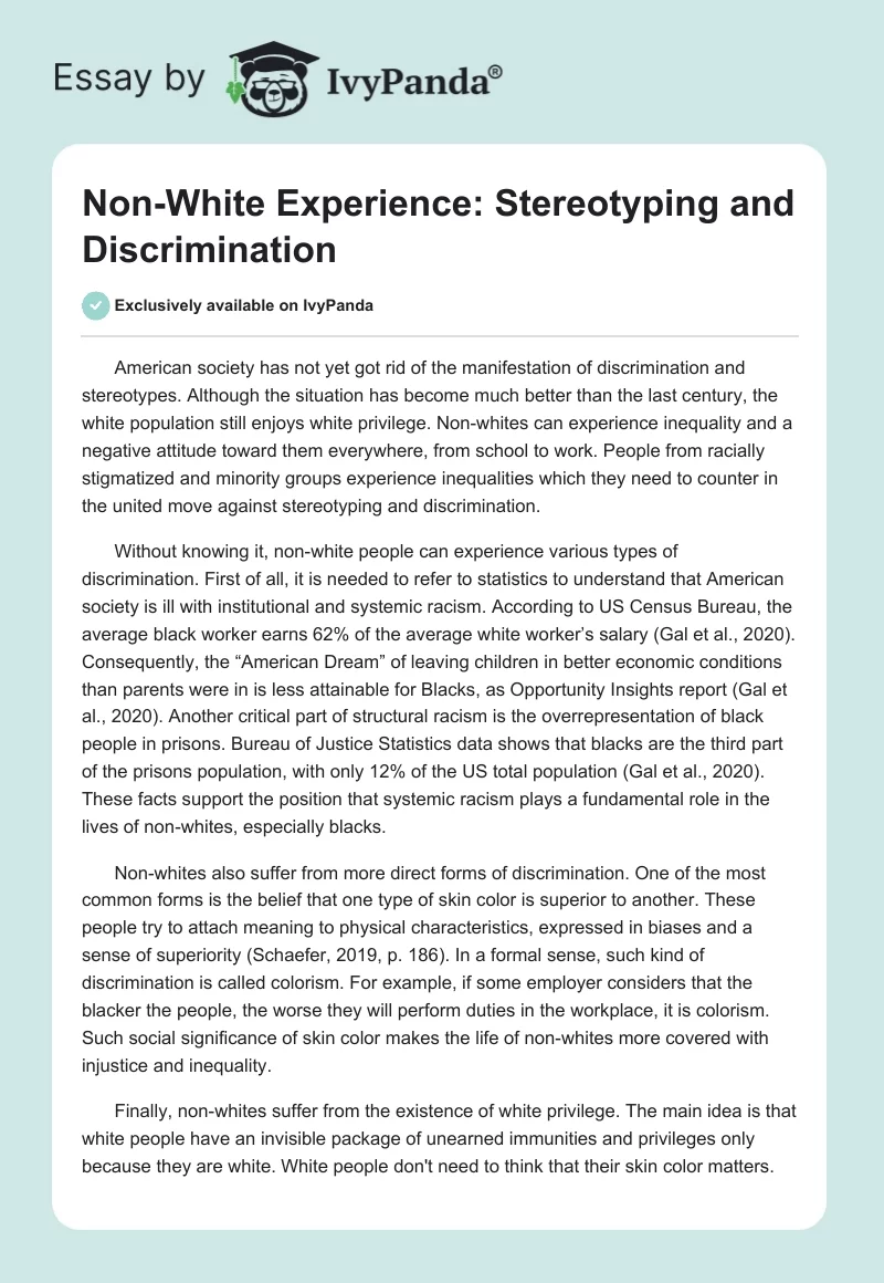 Non-White Experience: Stereotyping and Discrimination. Page 1
