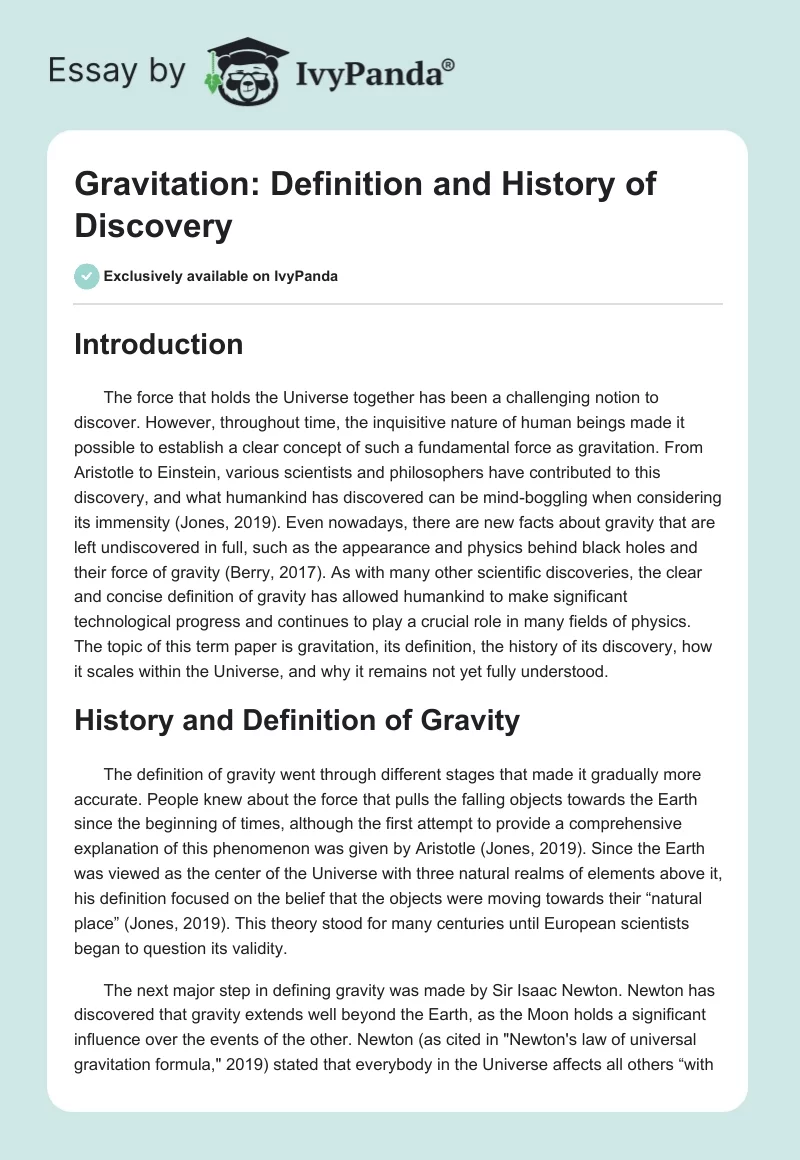 Gravitation: Definition and History of Discovery. Page 1