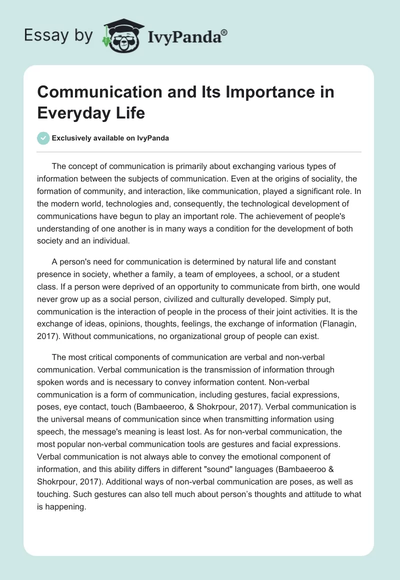 Communication and Its Importance in Everyday Life. Page 1