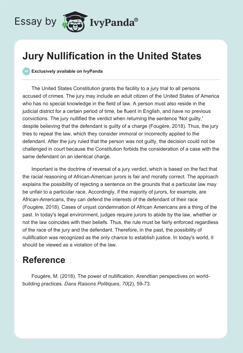 Jury Nullification in the United States. Page 1