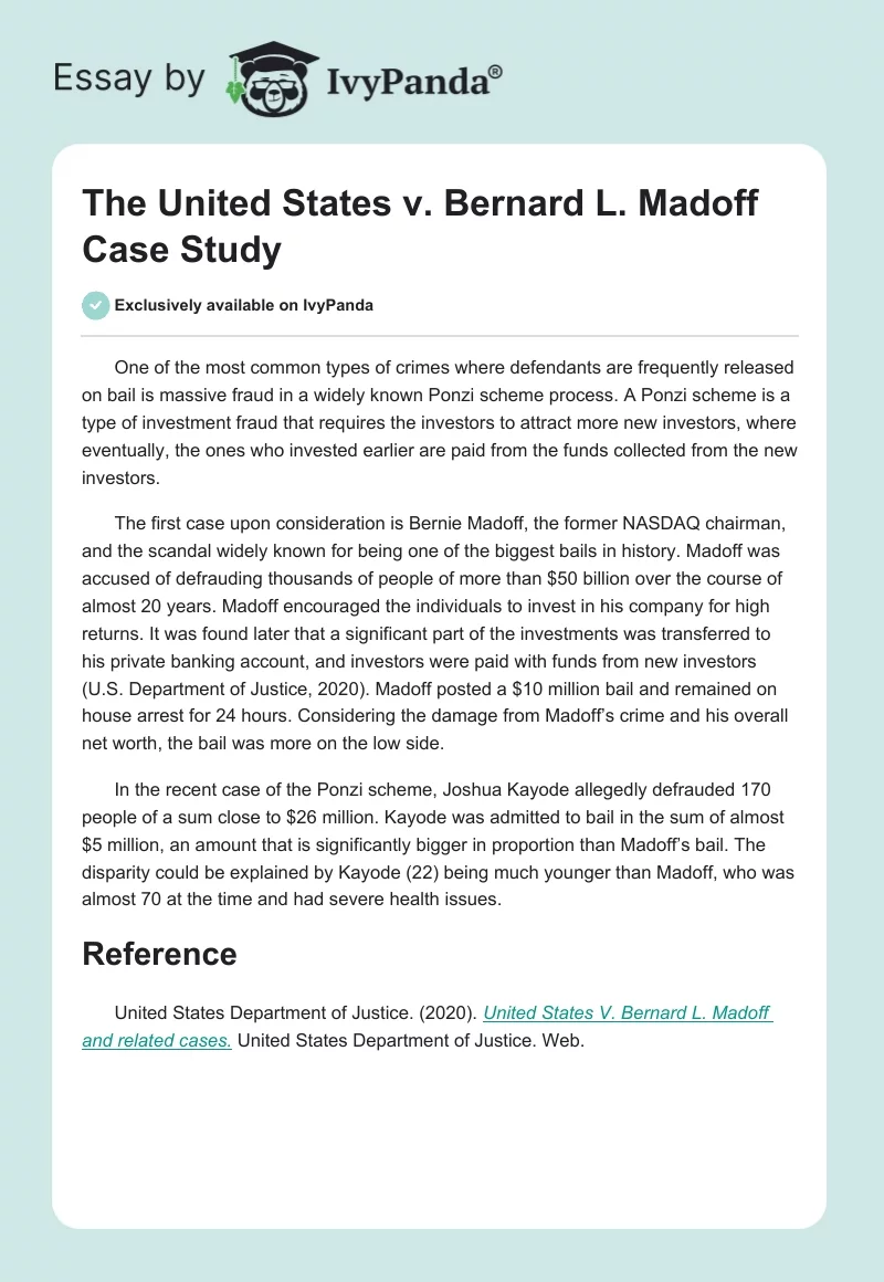 The United States v. Bernard L. Madoff Case Study. Page 1