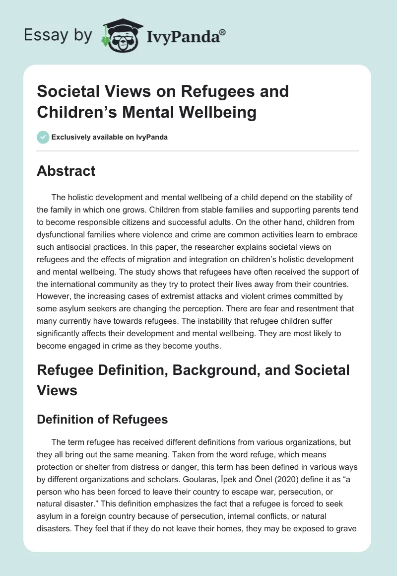 Societal Views on Refugees and Children’s Mental Wellbeing. Page 1