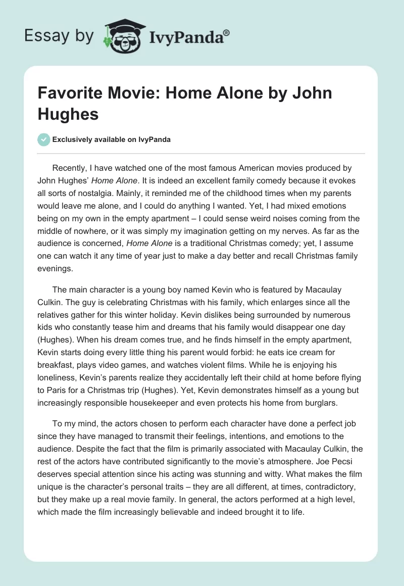 my favourite film home alone essay