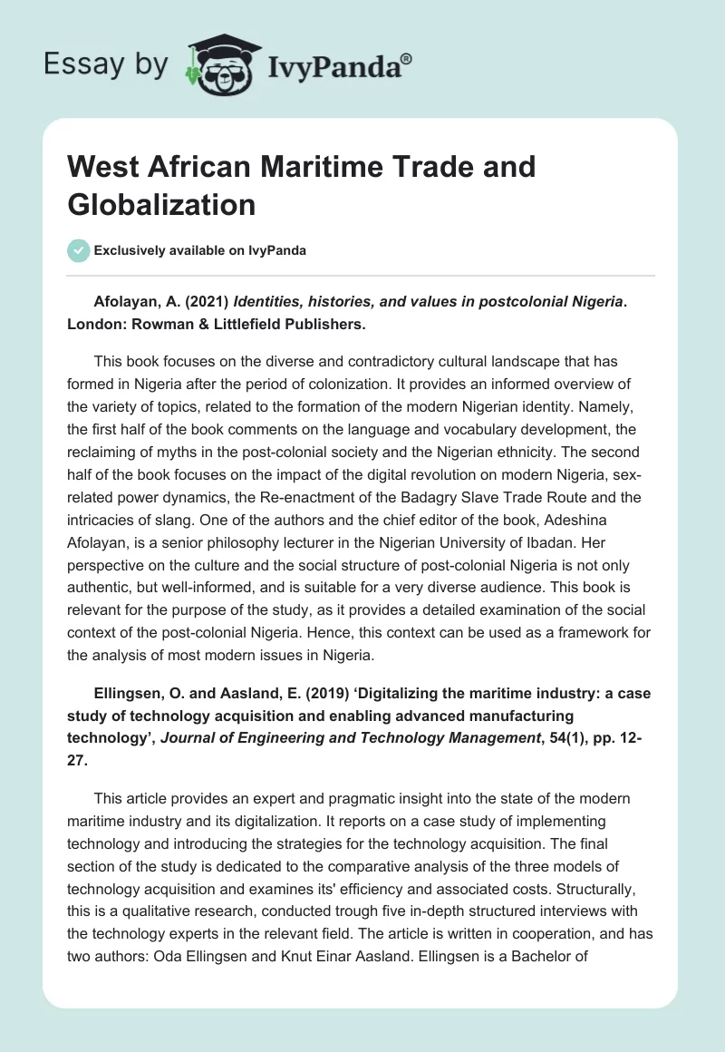 West African Maritime Trade and Globalization. Page 1