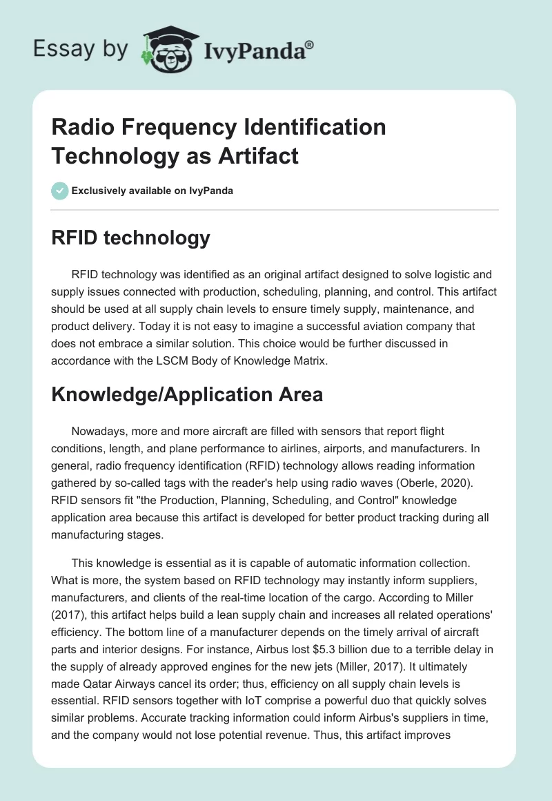 Radio Frequency Identification Technology as Artifact. Page 1