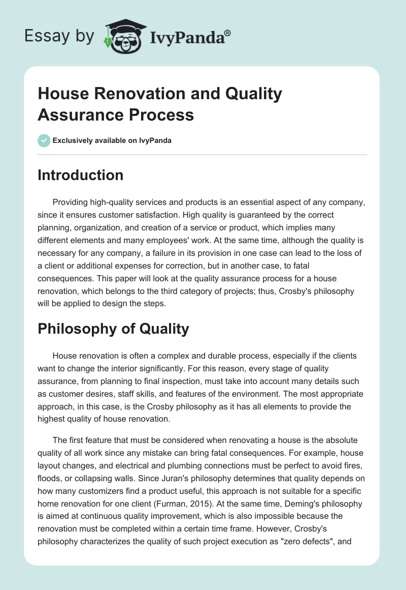 House Renovation and Quality Assurance Process. Page 1